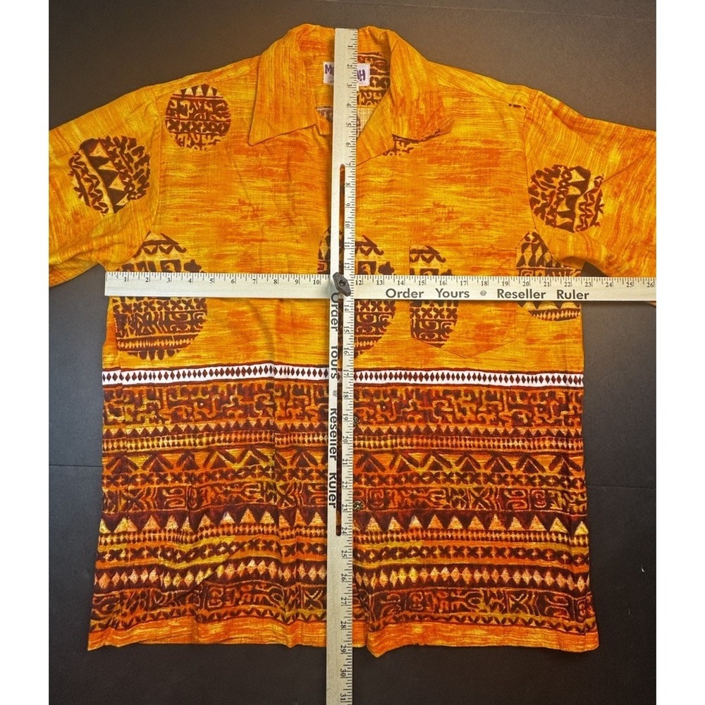 VTG Mo Bettah Hawaii Mens L Orange Hawaiian Aloha Shirt Tiki Tribal 100% Cotton - Picture 4 of 5